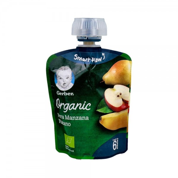 GERBER POUCH ORGANIC PERA, MANZANA, PLÁTANO 90G