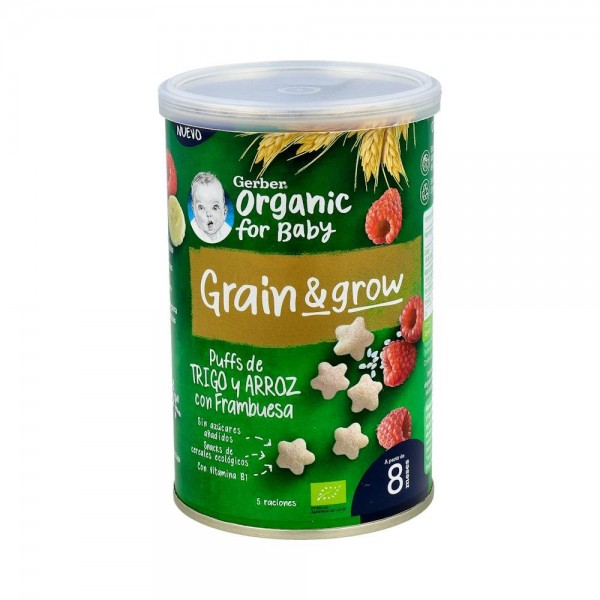 GERBER PUFF SNACK ORGANIC DE CEREALES Y FRAMBUESA 35G