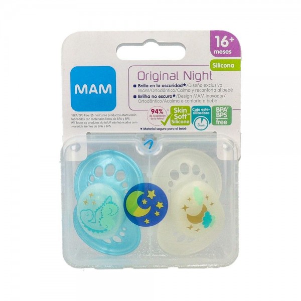 CHUPETE MAM ORIGINAL NIGHT SILIC +16 M AZUL 2 U