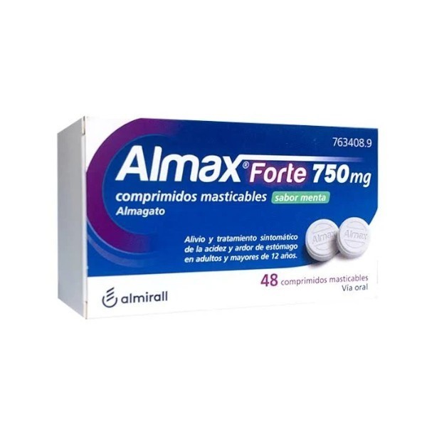 ALMAX FORTE 750 MG COMPRIMIDOS MASTICABLES SABOR MENTA 48...