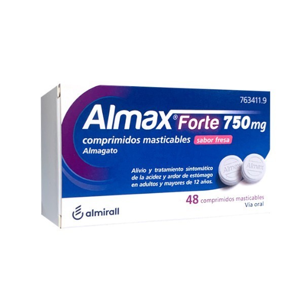 ALMAX FORTE 750 MG COMPRIMIDOS MASTICABLES SABOR FRESA 48...