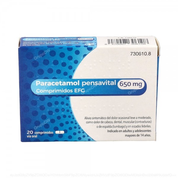 PARACETAMOL PENSAVITAL 650 mg COMPRIMIDOS EFG, 20...