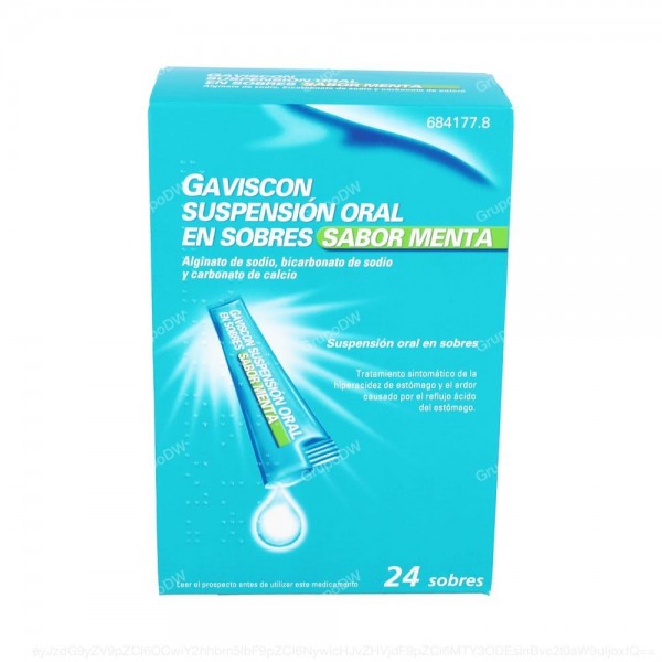 GAVISCON SUSPENSION ORAL EN SOBRES SABOR MENTA, 24 sobres
