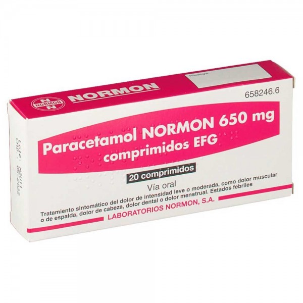 PARACETAMOL NORMON 650 mg COMPRIMIDOS EFG, 20 comprimidos