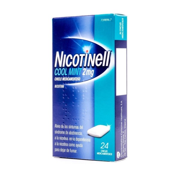 NICOTINELL COOL MINT 2 mg CHICLE MEDICAMENTOSO, 24 chicles