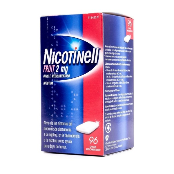NICOTINELL FRUIT 2 mg CHICLE MEDICAMENTOSO, 96 chicles