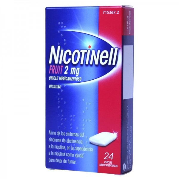 NICOTINELL FRUIT 2 mg CHICLE MEDICAMENTOSO, 24 chicles