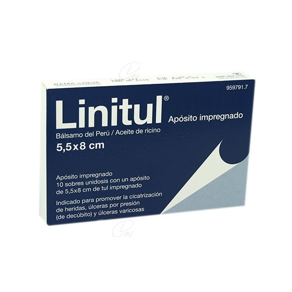 LINITUL APOSITO IMPREGNADO, 10 apositos de 5,5 x 8 cm